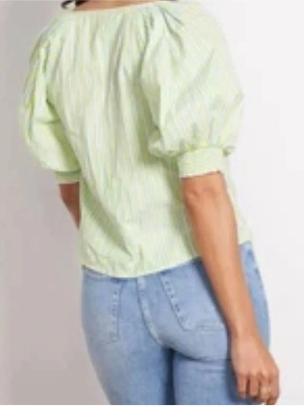 Anthropology Sanctuary Light Green Striped Blouse Size: Medium